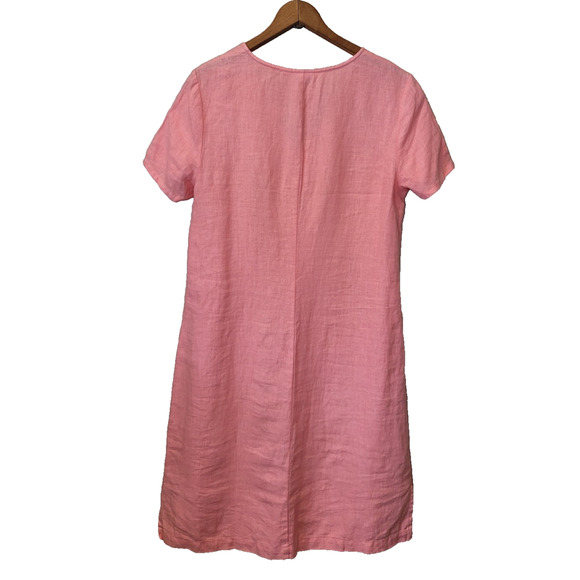 Hot Cotton Womens Pink Linen Short Sleeve Ruffle Midi Dress Size Small New - Picture 5 of 9